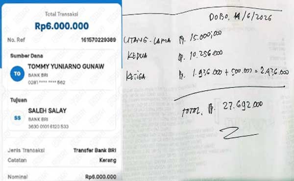 Bukti Transaksi Pinjam Uang eks Kades Warabal