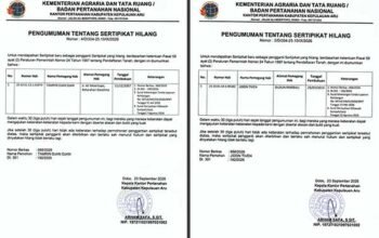 BPN Aru Umumkan Kehilangan 2 Sertipikat Tanah Warga Kelurahan Siwalima dan Dusun Marbali 3 Pengumuman 2 Serttipikat Hilang di Aru