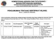 Pengumuman Sertipikat Hilang Tamrin Djan Djan2