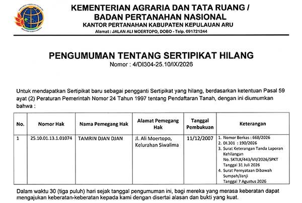 Pengumuman Sertipikat Hilang Tamrin Djan Djan2