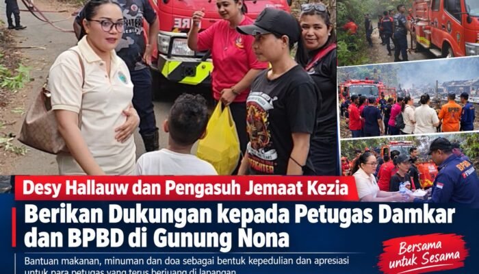 Desy Hallauw dan Pengasuh Jemaat Kezia Berikan Dukungan kepada Petugas Damkar dan BPBD di Gunung Nona